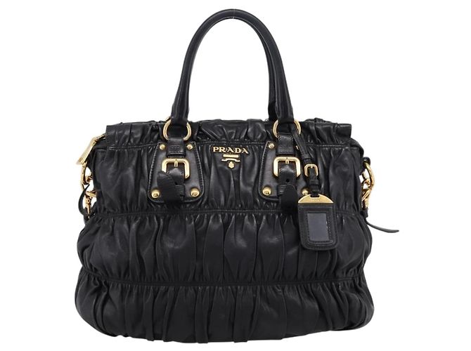 Borsa a mano PRADA Nappa Goful in pelle 2way Nero Oro BN1407 Auth 198604A D'oro - vista 2