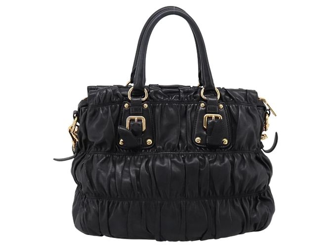 Borsa a mano PRADA Nappa Goful in pelle 2way Nero Oro BN1407 Auth 198604A D'oro - vista 3