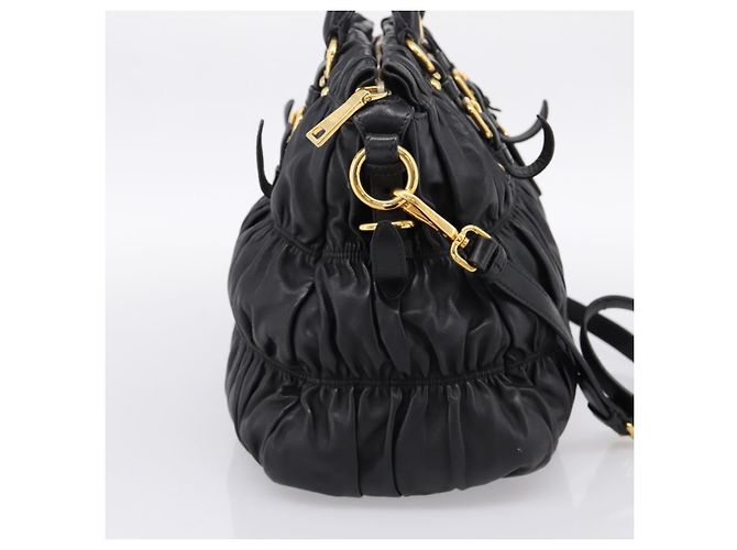 Borsa a mano PRADA Nappa Goful in pelle 2way Nero Oro BN1407 Auth 198604A D'oro - vista 4