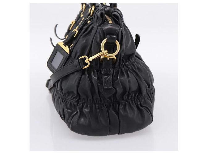 Borsa a mano PRADA Nappa Goful in pelle 2way Nero Oro BN1407 Auth 198604A D'oro - vista 5