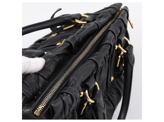 Borsa a mano PRADA Nappa Goful in pelle 2way Nero Oro BN1407 Auth 198604A D'oro - vista 6