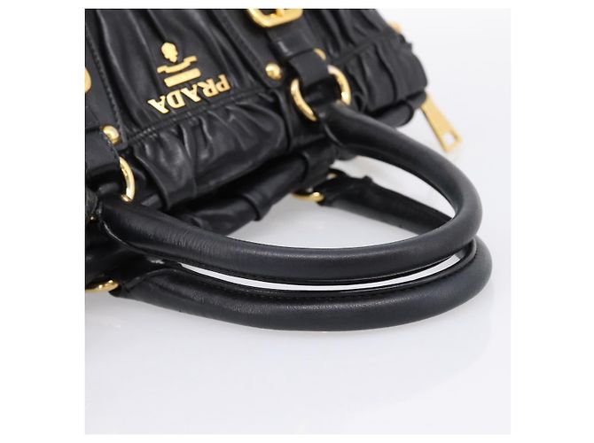 Borsa a mano PRADA Nappa Goful in pelle 2way Nero Oro BN1407 Auth 198604A D'oro - vista 7
