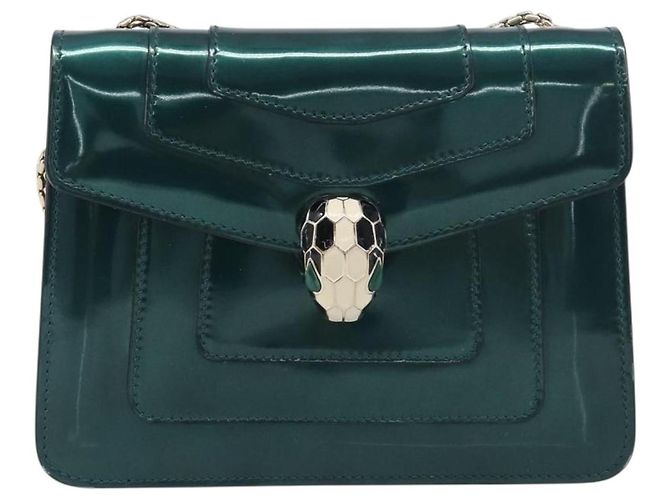 Bulgari Borsa a catena BVLGARI Serpenti Forever in pelle verniciata Verde Oro Auth 200301V - vista 2