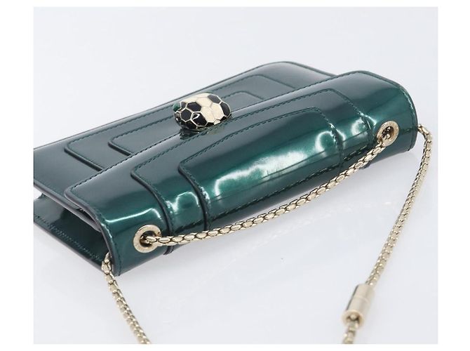 Bulgari Borsa a catena BVLGARI Serpenti Forever in pelle verniciata Verde Oro Auth 200301V - vista 6
