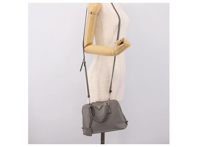 Borsa a Mano PRADA Saffiano 2way Grigio Argento Auth 198967A Marrone - vista 33