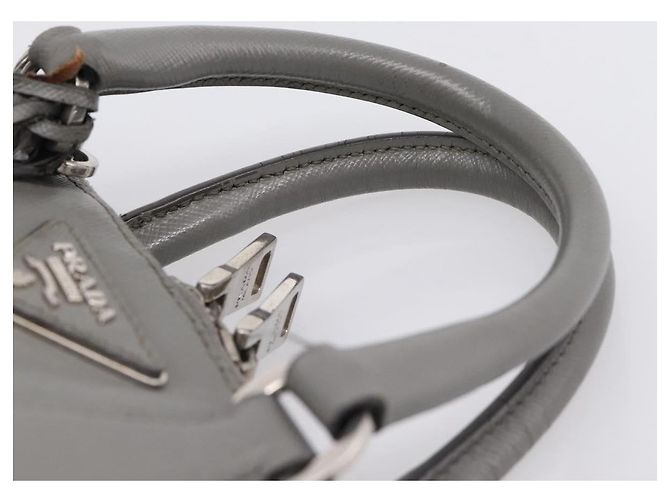 Borsa a Mano PRADA Saffiano 2way Grigio Argento Auth 198967A Marrone - vista 8