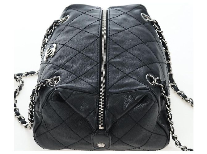 Borsa a tracolla CHANEL Chain Matelasse Pelle Caviar Nero Argento CC Auth yk20796SAV - vista 6