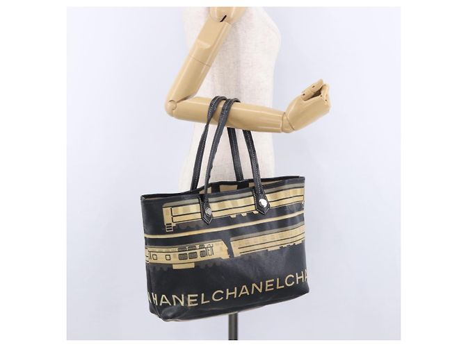 Borsa Tote CHANEL Central Station PVC Pelle Nero Argento CC Auth BA15317 - vista 22