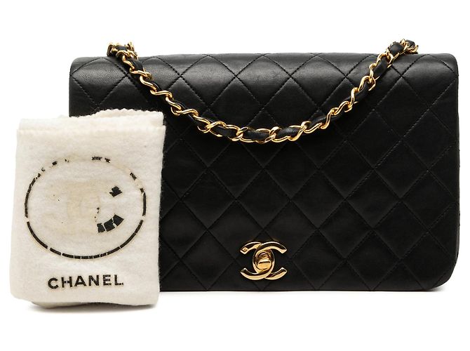 Borsa a tracolla Chanel CC in pelle d'agnello matelassé nera Full Single Flap Nero - vista 7