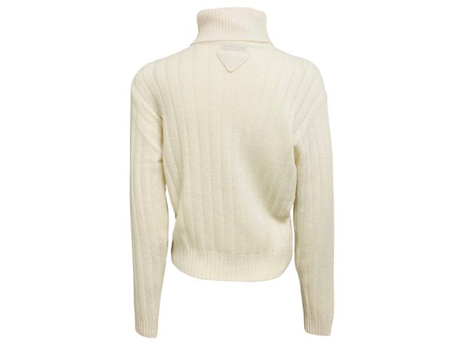 Prada Ivory Langärmliger Rippstrick-Rollkragenpullover aus Re-Cashmere Beige - Ansicht 3