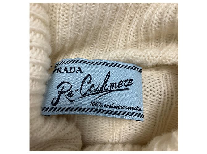 Prada Ivory Langärmliger Rippstrick-Rollkragenpullover aus Re-Cashmere Beige - Ansicht 4