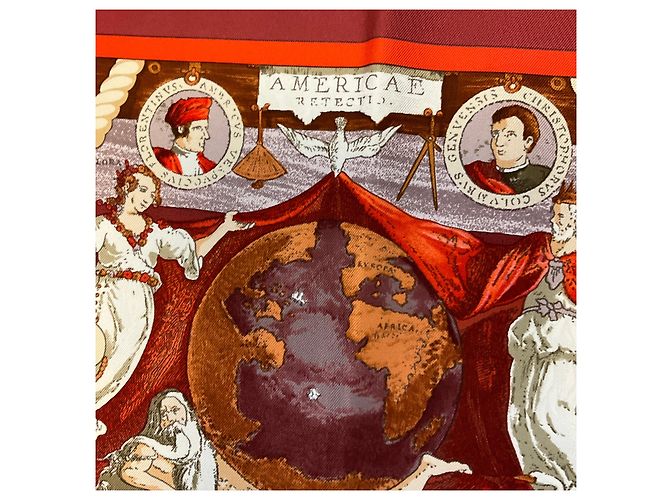 Hermès Hermes Burgundy Multi Christophe Colomb Decouvre l’Amerique Seidentwill-Schal Bordeaux - Ansicht 9