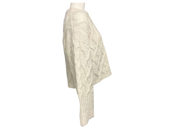Brunello Cucinelli Ivory Kaschmir-Seidenpullover mit Zopfmuster und langen Ärmeln Beige - Ansicht 2