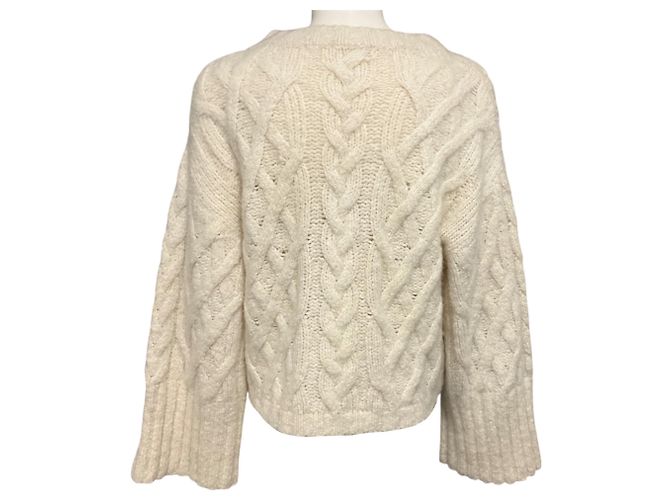 Brunello Cucinelli Ivory Kaschmir-Seidenpullover mit Zopfmuster und langen Ärmeln Beige - Ansicht 3