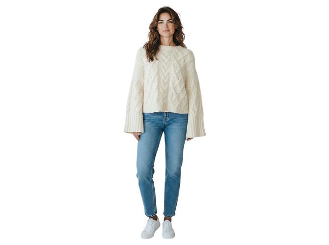 Brunello Cucinelli Ivory Kaschmir-Seidenpullover mit Zopfmuster und langen Ärmeln Beige - Ansicht 6