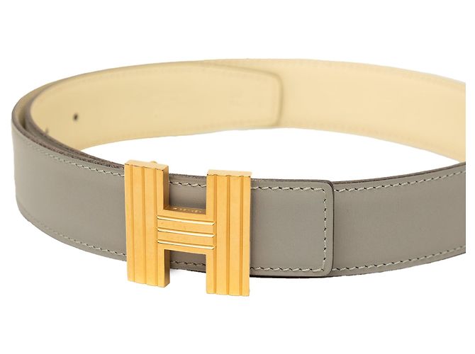 Hermès Cadena H Wendelgürtel aus grauem Box Calf Leder - Ansicht 5