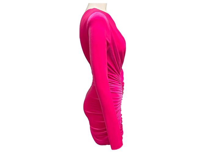 Alexandre Vauthier One-Shoulder Mini-Kleid aus Samt in Neon-Pink - Ansicht 2