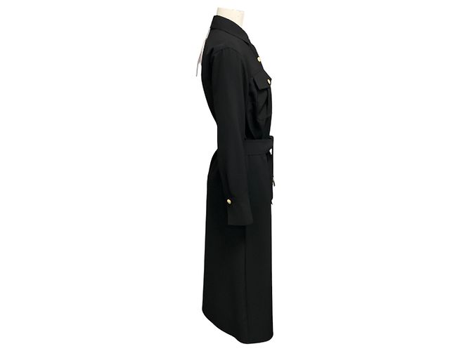 Veronica Beard Jaden Hemdkleid schwarz mit Gürtel / Midikleid mit goldenen Knöpfen - Ansicht 2