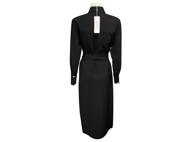 Veronica Beard Jaden Hemdkleid schwarz mit Gürtel / Midikleid mit goldenen Knöpfen - Ansicht 3