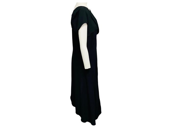 Vestido midi de seda Louis Vuitton negro drapeado con dobladillo asimétrico - vista 2
