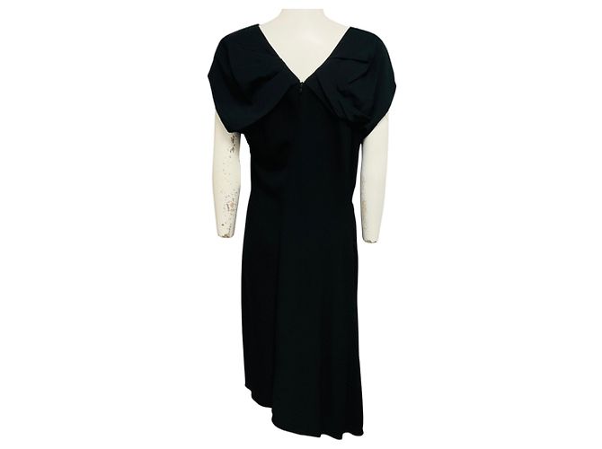 Vestido midi de seda Louis Vuitton negro drapeado con dobladillo asimétrico - vista 3