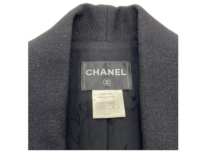 Chanel Black Wool Cropped Open Front Jacket - view 4