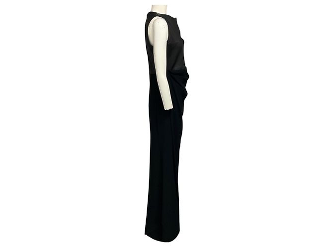 Autre Marque Abito lungo Talbot Runhof senza maniche in pelle e crepe nero - vista 2