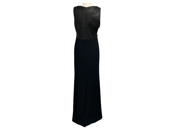 Autre Marque Abito lungo Talbot Runhof senza maniche in pelle e crepe nero - vista 3