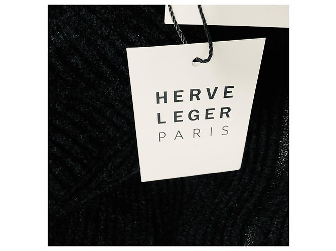 Herve Leger einschultriges Maxikleid aus schwarzem geripptem Chenille-Strick mit Fransenborte - Ansicht 5