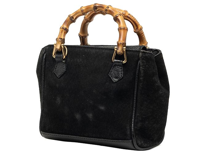 Bamboo Mini borsa satchel Gucci in camoscio nero con bambù - vista 2