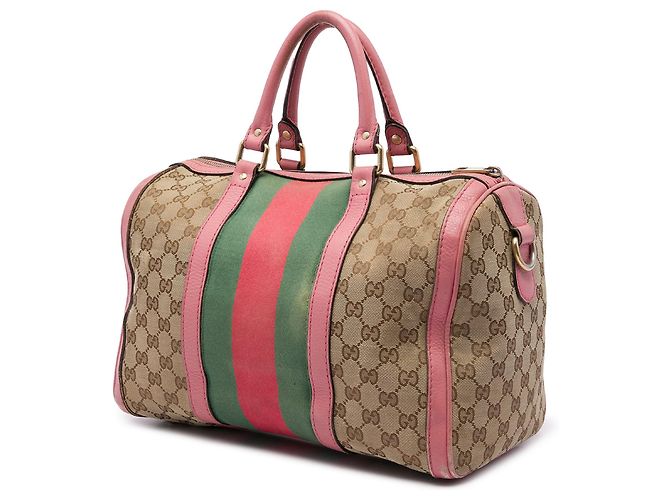 Borsa Boston Satchel Gucci Medium GG Canvas Web Joy Beige - vista 2