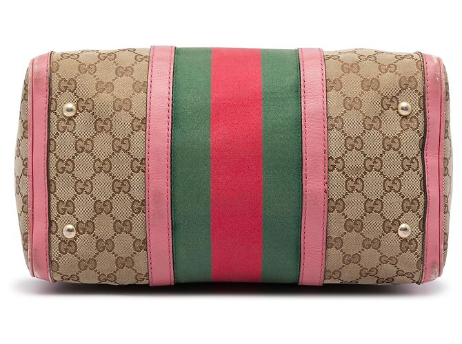 Borsa Boston Satchel Gucci Medium GG Canvas Web Joy Beige - vista 3