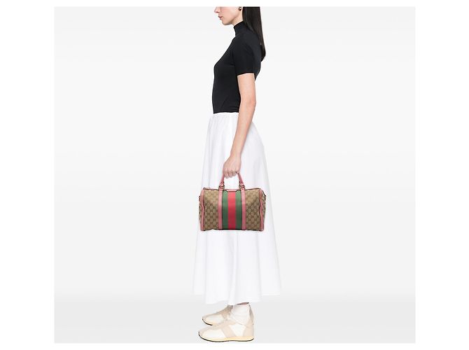 Borsa Boston Satchel Gucci Medium GG Canvas Web Joy Beige - vista 5