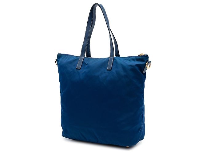 Borsa Tote Convertibile Prada Tessuto Blu con Chiusura a Zip - vista 2