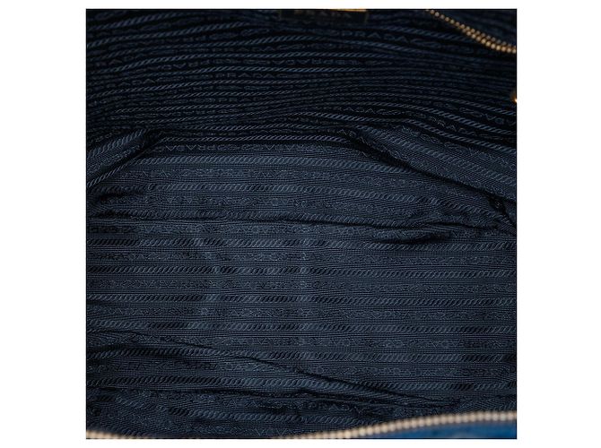 Borsa Tote Convertibile Prada Tessuto Blu con Chiusura a Zip - vista 4