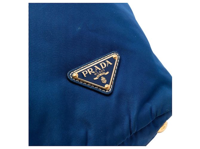 Borsa Tote Convertibile Prada Tessuto Blu con Chiusura a Zip - vista 5