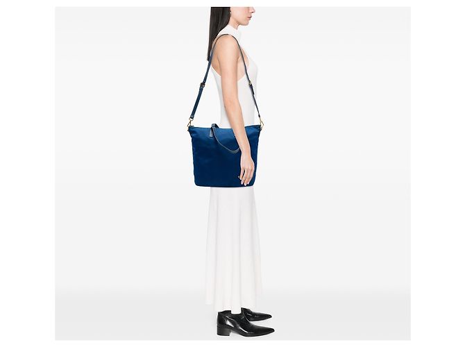 Borsa Tote Convertibile Prada Tessuto Blu con Chiusura a Zip - vista 6