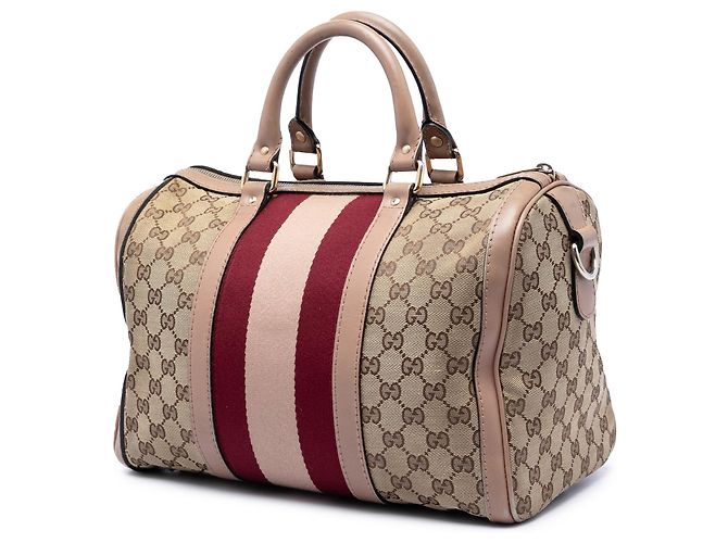 Borsa Boston Satchel Gucci Medium GG Canvas Web Joy Beige - vista 2