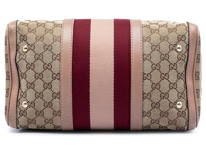Borsa Boston Satchel Gucci Medium GG Canvas Web Joy Beige - vista 3