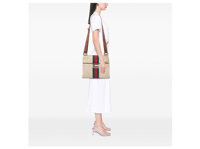 Borsa a tracolla Gucci GG Supreme Web Logo bianca Bianco - vista 5