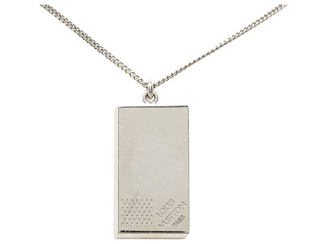Collana Pendente Plaque Damier Louis Vuitton in Ottone Argentato Argento - vista 2