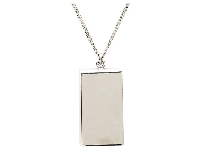Collana Pendente Plaque Damier Louis Vuitton in Ottone Argentato Argento - vista 3