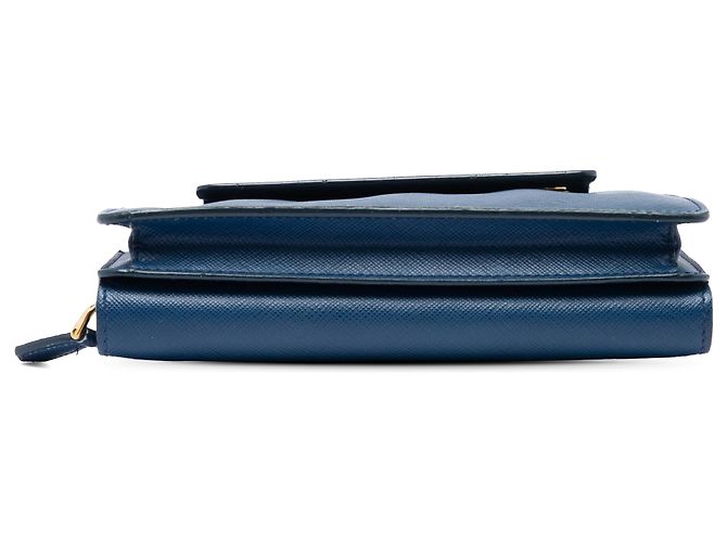 Prada Saffiano Handy-Wallet Crossbody Bag Blau mit Kette - Ansicht 3