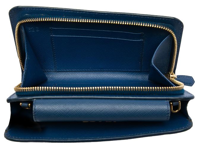 Prada Saffiano Handy-Wallet Crossbody Bag Blau mit Kette - Ansicht 4