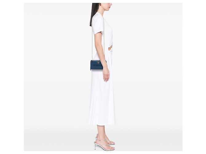 Prada Saffiano Handy-Wallet Crossbody Bag Blau mit Kette - Ansicht 5
