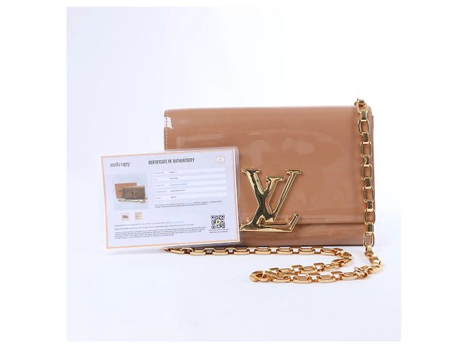 Clutch con catena Louis Vuitton Louise Rose Velours Monogram Vernis in Beige - vista 14