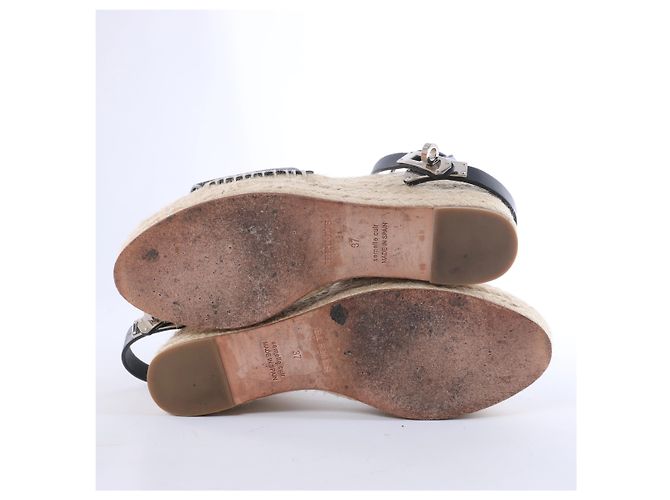 Sandali con zeppa Hermès Tivoli Hemp x Leather in Beige x Black 191098Z, Taglia EU 37 - vista 11