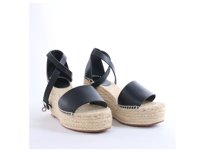Sandali con zeppa Hermès Tivoli Hemp x Leather in Beige x Black 191098Z, Taglia EU 37 - vista 2
