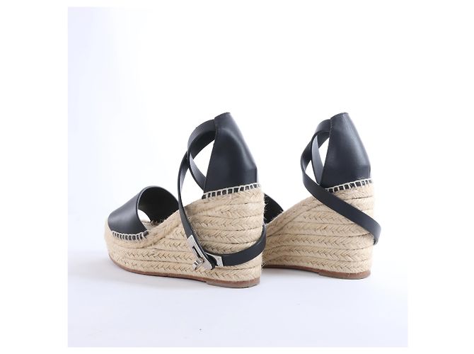 Sandali con zeppa Hermès Tivoli Hemp x Leather in Beige x Black 191098Z, Taglia EU 37 - vista 8