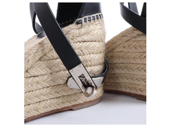 Sandali con zeppa Hermès Tivoli Hemp x Leather in Beige x Black 191098Z, Taglia EU 37 - vista 9